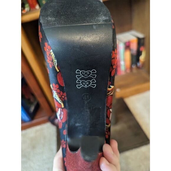 Iron Fist slow dance skull and rose print glitter stileto heels sz 41 euc - Picture 4 of 8